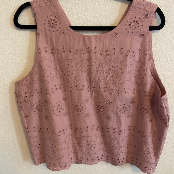 LOFT Eyelet Cropped Tank in Mauve - Picture 2 of 4